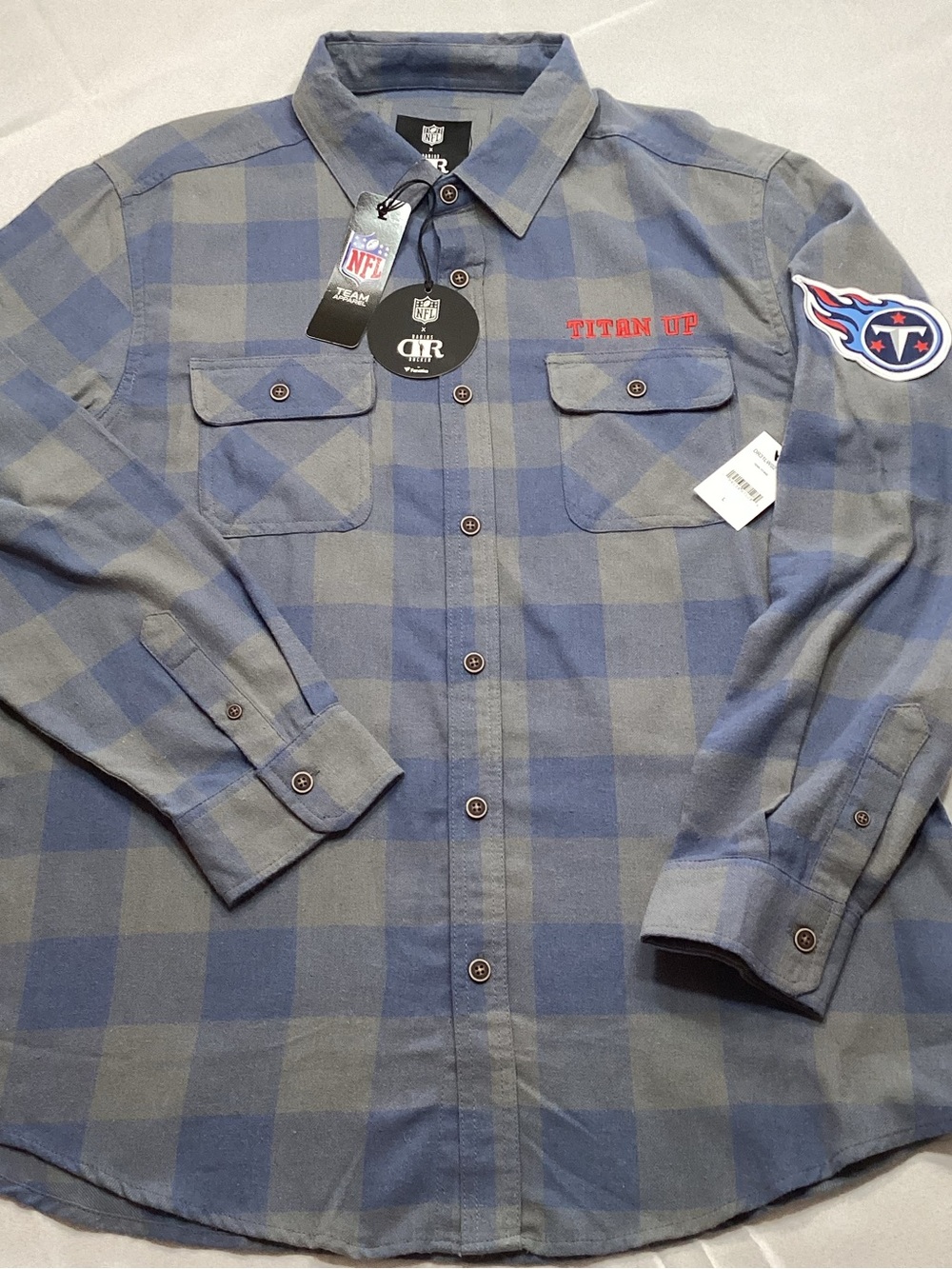 NFL Tennessee Titans Darius Rucker Flannel Shirt Men’s Large Plaid Blue Gray NWT